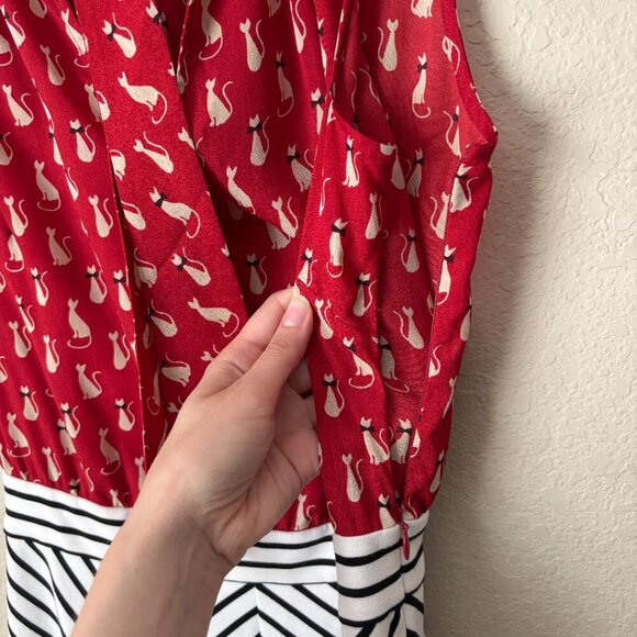 Anthropologie Tabitha Cat Gatto Printed Novelty Dress Striped Tie Neck HTF Rare - Picture 15 of 15